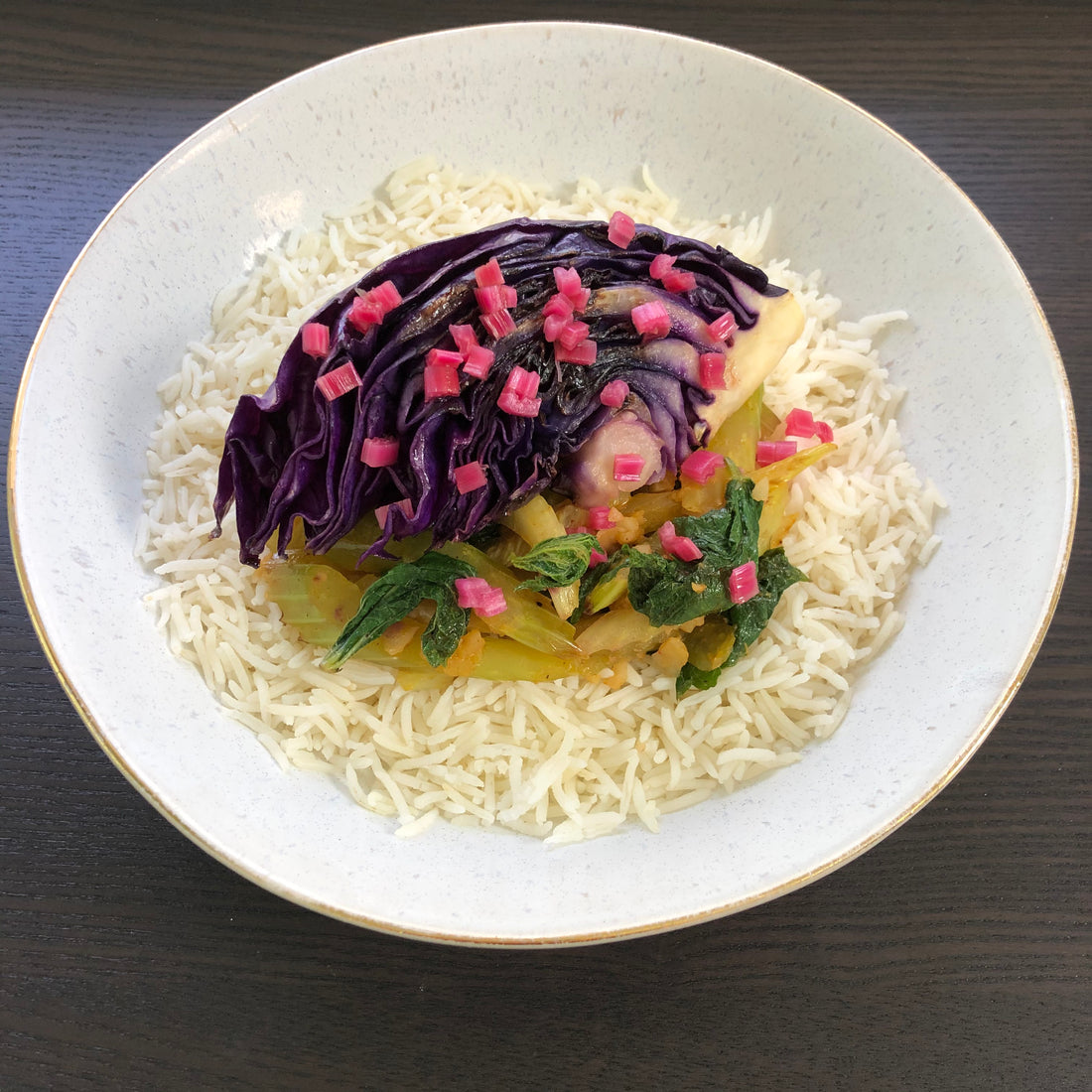 Purple Cabbage and Celery with Quick Pickled Chard Stems
