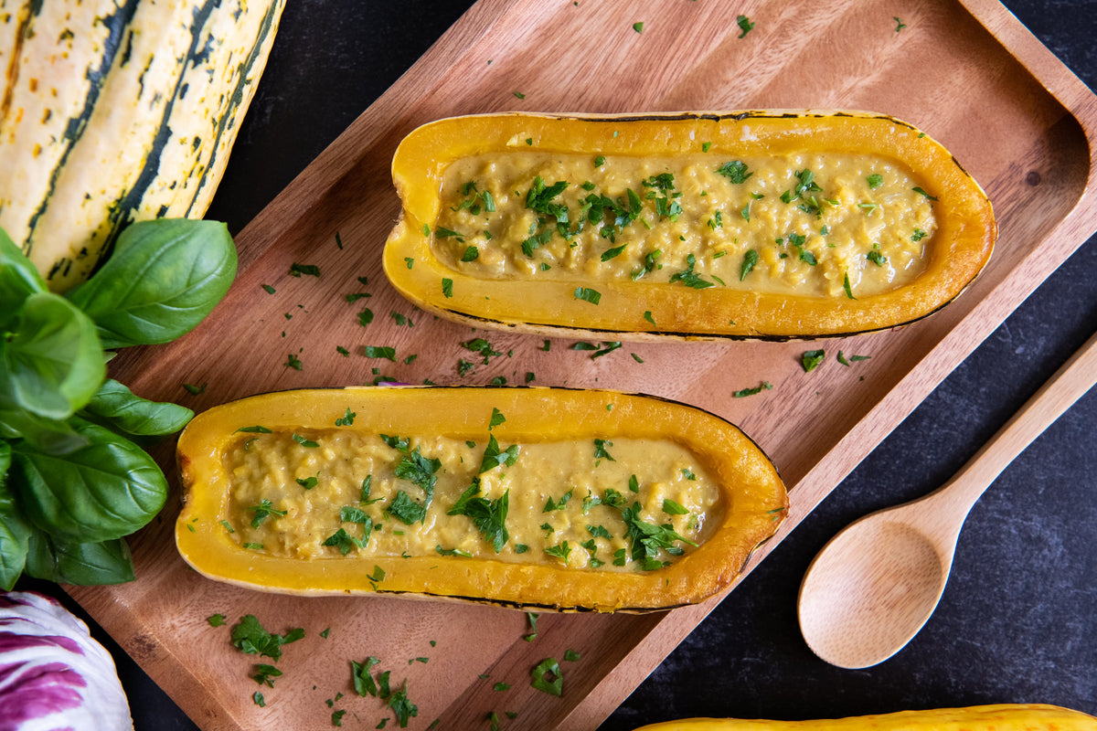Red Lentil Soup In A Delicata Squash Bowl