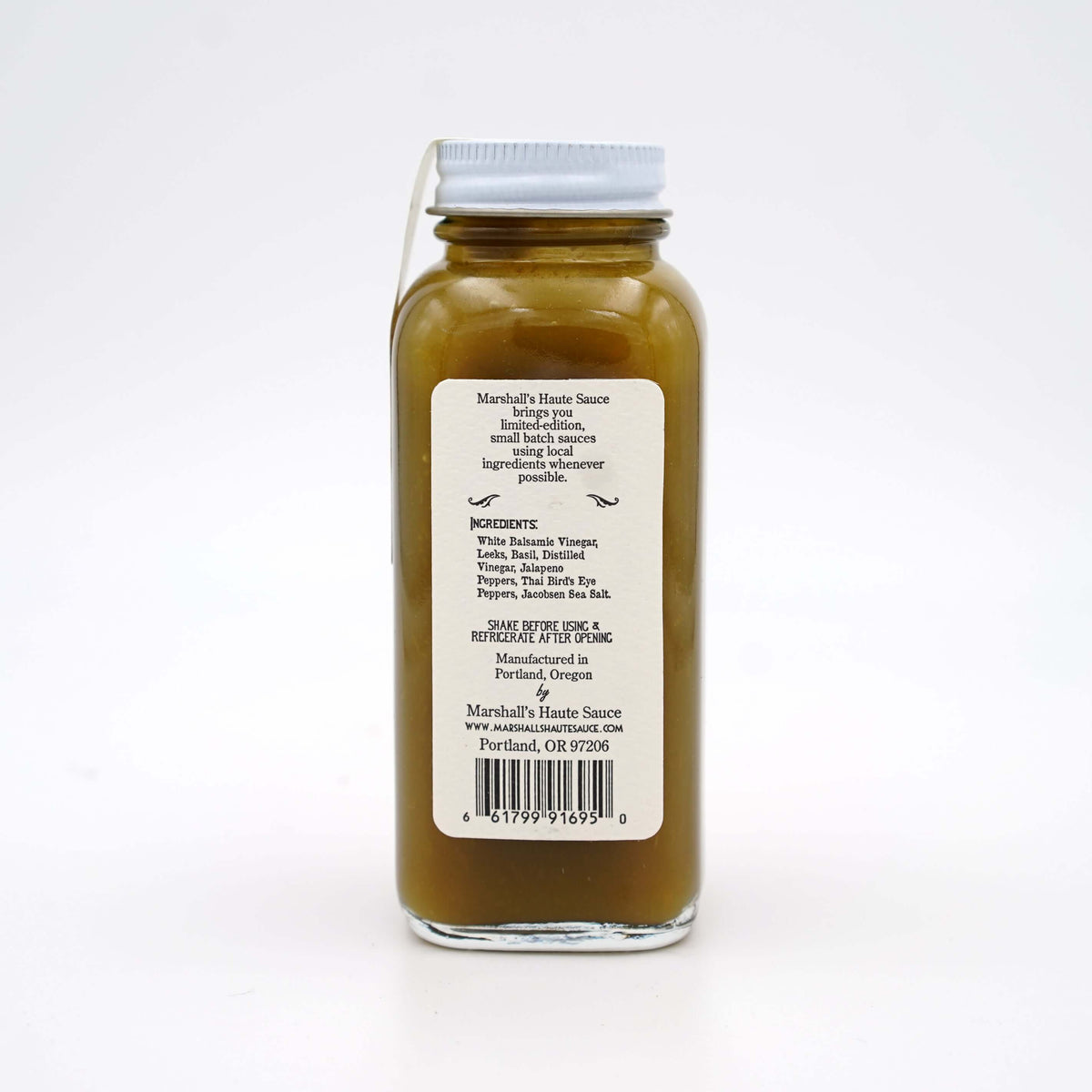 marshall's haute sauce birds eye basil hot sauce back of bottle