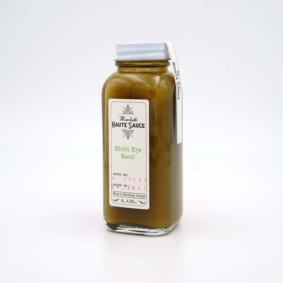 marshall's haute sauce birds eye basil hot sauce front of bottle